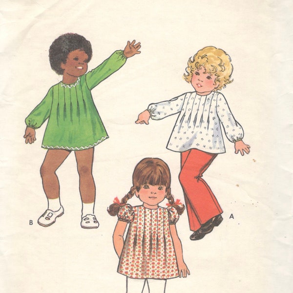 Butterick 4582 1070s Toddlers Tucked Dress Top and Pants Pattern Girls Babies Vintage Sewing Pattern Size 3 Breast 22