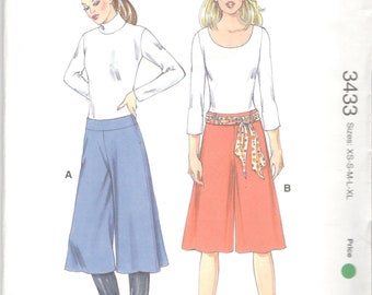 Kwik Sew 3433 Misses Gauchos and Sash Pattern 2 Length Culottes Womens Vintage Sewing Pattern Size XS S M L Xl Waist 22 - 37 UNCUT