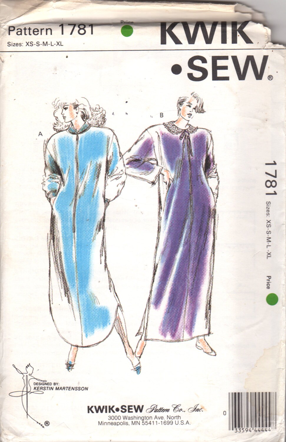 Kwik Sew 1781 1980s Misses Zip Front Robe Pattern Straight or - Etsy