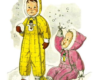 Kwik Sew 860 1970s Designer Toddlers Hooded Snowsuit Pattern Boys Girls Childs Vintage Sewing Pattern Size 1 - 2 - 3 UNCUT
