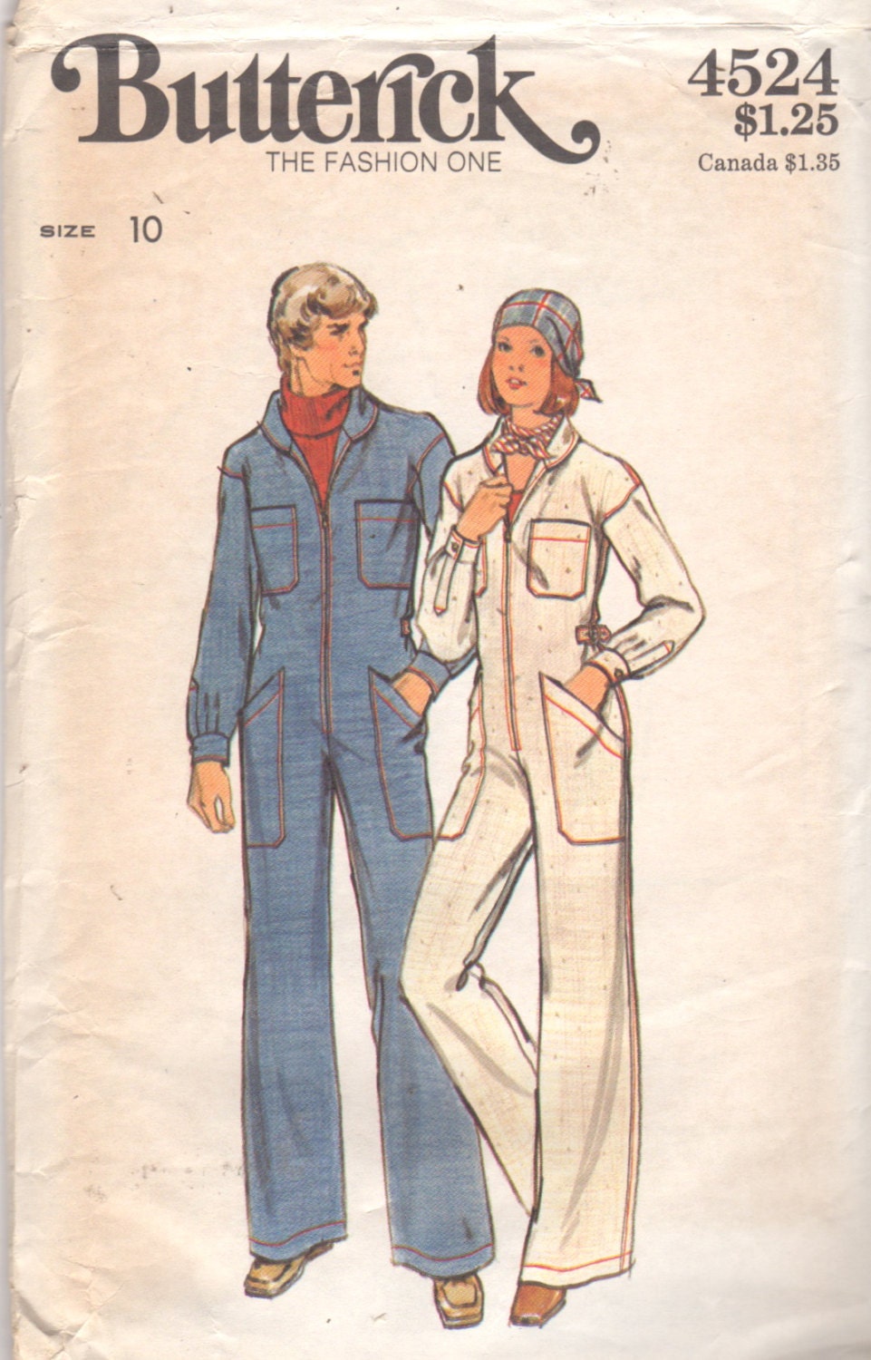 Butterick 4524 1970s Misses Zip Front Jumpsuit Coveralls Uniform