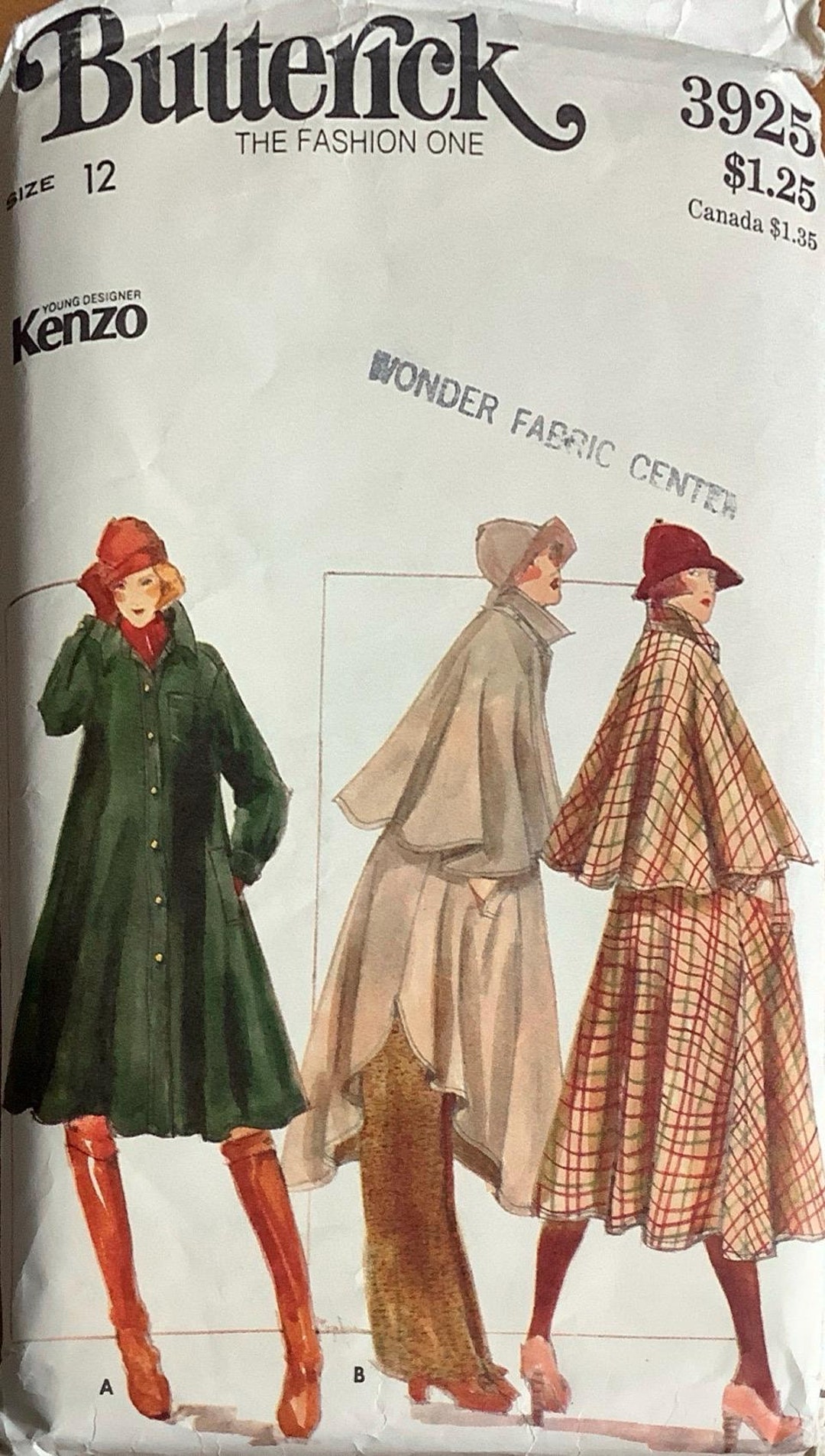 Butterick 3925 1970s Misses Flared Coat Pattern Detachable Circular ...