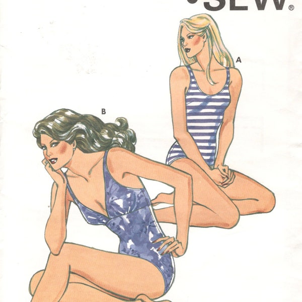 Kwik Sew 1218 1970s Misses 1 Piece SWIMSUIT Pattern Scoop  or  V Neckline Womens Vintage Sewing Pattern Size 6 8 10 12  Bust 32 - 37 UNCUT