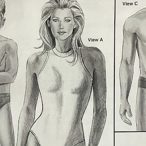 May include: A black and white line drawing of a swimsuit pattern. The pattern is for a one-piece swimsuit with a scoop neck and a high leg. The pattern is called "318 American Swimsuits" and is part of the "Ann Per Collection".