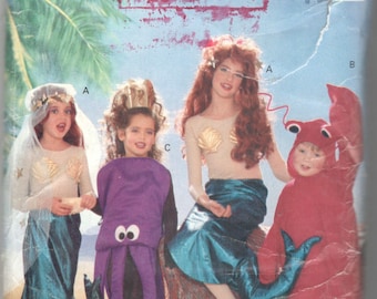 1990s Butterick 5597 Under the Sea Costumes Pattern Boys Girls Toddlers Teen Octopus Lobster Mermaid Beach  Sewing Pattern Size 4 - 14 UNCUT