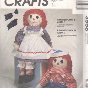 McCalls 8378 Raggedy Ann and Andy Rag Dolls and Doll Clothes Childs Apron Pattern 36&quot; 5567 3998 611 712 Toy Sewing Pattern Transfer UNCUT