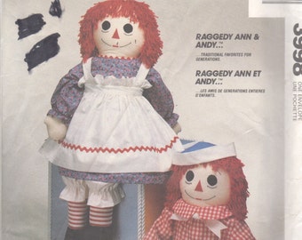 McCalls 8378 5567 3998 611 712  Raggedy Ann Andy Rag DOLL Doll Clothes Childs Apron Pattern 36" Vintage Toy Sewing Pattern Transfer UNCUT