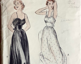 Butterick 6415 1950s Misses Nightgown Pattern Fitted Midriff Shaped Neckline Shoulder Straps Womens Vintage Sewing Pattern Size 14 Bust 32