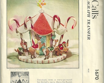 1950s McCalls 1670 Merry Go Round Carousel Pattern Kaumagraph Transfer and Recipe Christmas Holiday Sewing Pattern UNCUT
