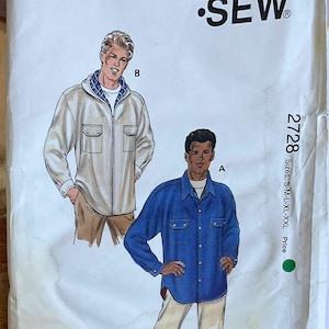 Kwik Sew 2728 Herren gefüttert Hemd Jacke Muster Shirttail Saum Hoodie Designer Schnittmuster Größe SM M LG XL XXl Brustumfang 34 - 52 ungeschnitten