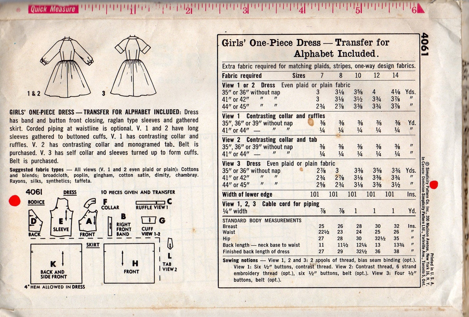 Simplicity 4061 1960s Full Skirt Girls DRESS Pattern ALPHABET - Etsy