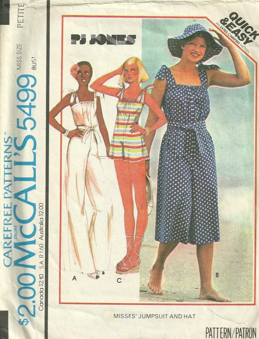 Mccalls 5499 1970s Misses JUMPSUIT Romper Pantdress Hat Pattern