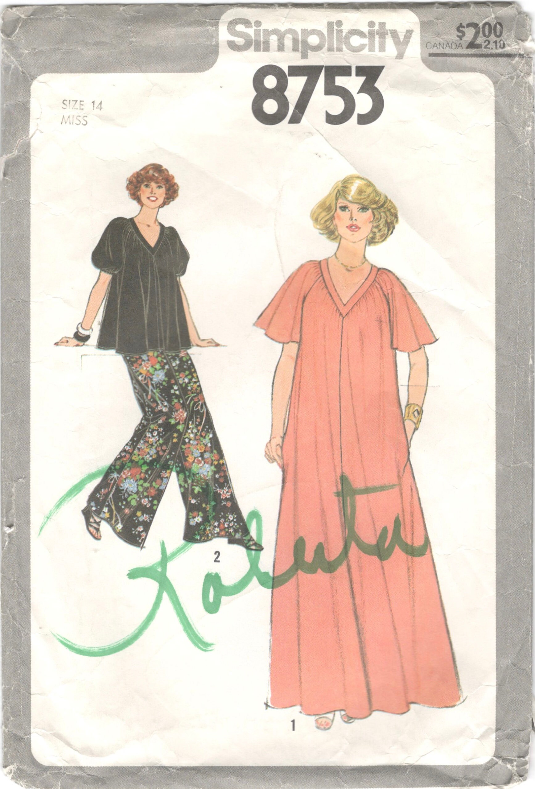 Simplicity 8753 V Neck Caftan Top Wide Leg Pants Pattern Flutter ...
