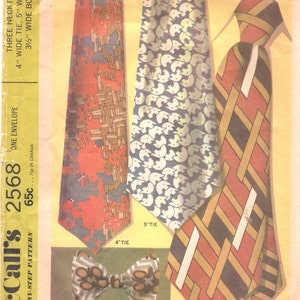 1970s McCalls 2568 Mens Necktie Pattern 4 and 5 Inch Wide and 3 1/2 Bow Tie or 14 17 1/2 Neck Adult vintage Sewing Pattern image 1