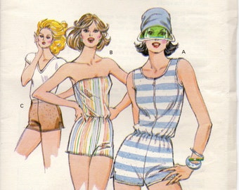 1970s Kwik Sew 987 Zip Front Strapless Rompers Shorts Pattern Scoop or V Neck Womens Vintage Uncut Sewing Pattern Size XS S M L Bust 31 - 41