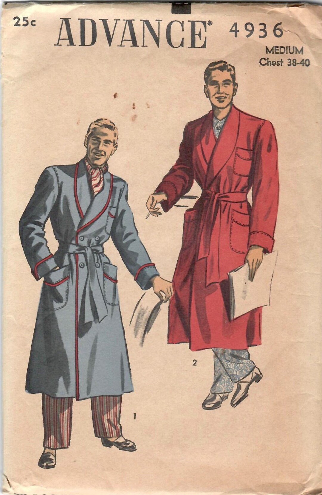 Advance 4936 1940s Mens Robe Pattern Lounging Double Breasted or Wrap