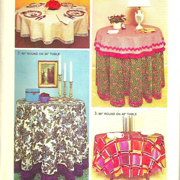 1970s Simplicity 5474 Set of Decorator Round Tablecloths and Napkins Pattern Vintage Home Decor Sewing Pattern UNCUT