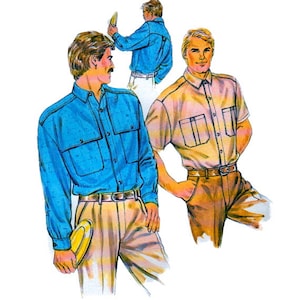 Kwik Sew 1627 1980s Mens Shirt Pattern with Decorative Yoke Adult Vintage Sewing Pattern Size Sm Md Lg XL Chest 34 - 48 UNCUT