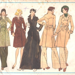 1970s Vogue 2915 Misses Double Breasted Trench Coat Pattern Day or Evening Length Womens Vintage Sewing Pattern Size 10 Bust 32 UNCUT