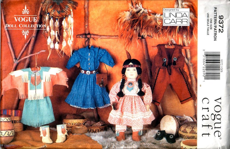 Vogue 9372 1990s Linda Carr American Indian 18 Inch Doll Clothes Pattern 4 Outfits Sewing Pattern UNCUT