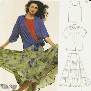 McCalls 3026 French Connection Shirt Top and Tiered Skirt Pattern Womens Vintage 1980s Sewing Pattern Size 10 Bust 32 UNCUT