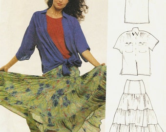 McCalls 3026 French Connection Shirt Top and Tiered Skirt Pattern Womens Vintage 1980s Sewing Pattern Size 10 Bust 32 UNCUT