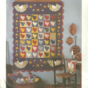 McCalls 8891 American Tradition 1990 Quilt and Kitchen Bedroom Living Room Accessories Pattern Angel and Heart Motif Uncut