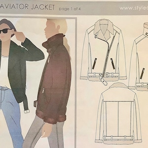 Stylearc Carly Aviator Jacket Zip Front Jacket Pattern Slightly Oversized Womens Vintage Sewing Pattern Size 12 Bust 97 cm Uncut