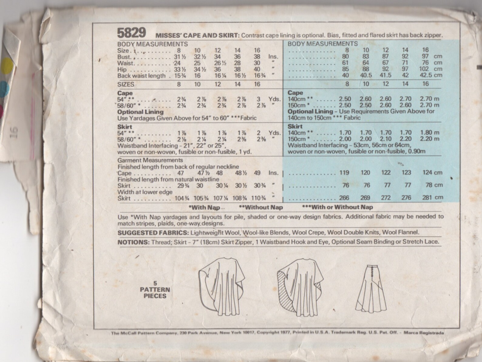 1970s Mccalls 5829 Misses Skirt and Cape Pattern Designer | Etsy