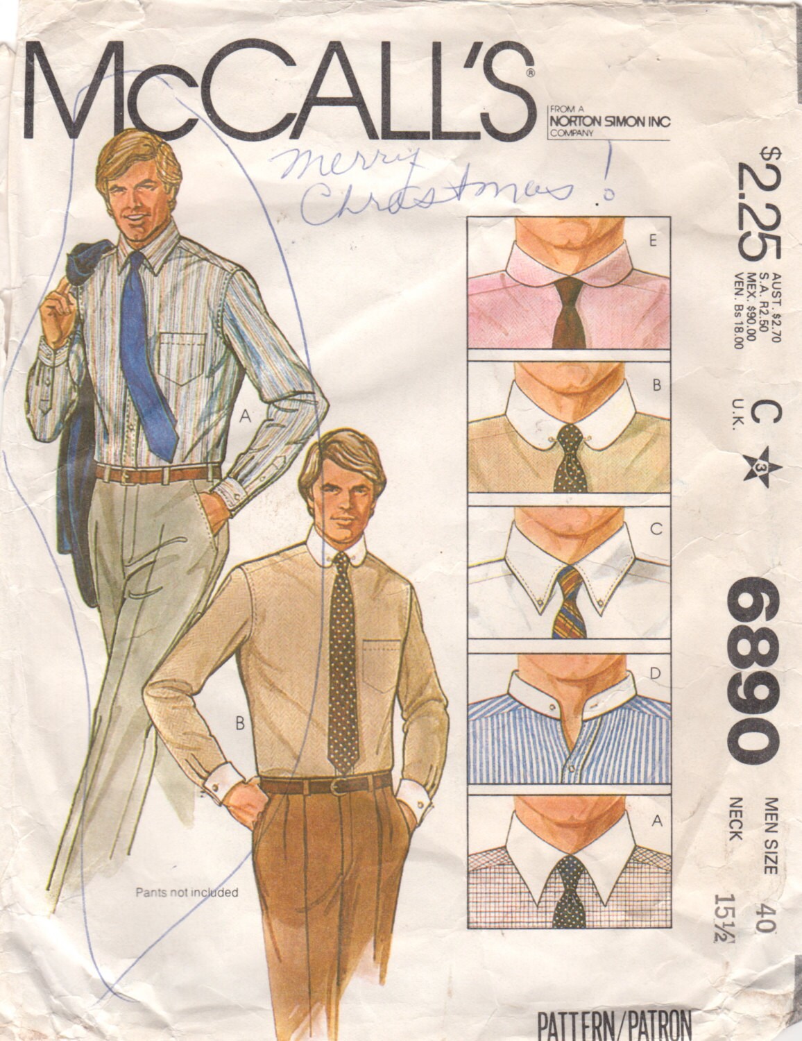 1970s McCalls 6890 Mens SHIRT Pattern 4 Collar Variations | Etsy