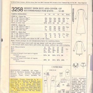 Mccalls 3258 1970s Misses Two Piece Swimsuit and Cover up Pattern for ...