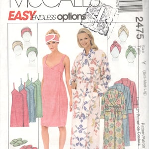 McCalls 2475 Misses Spa Wrap Robe Slippers Headwrap Turban Pattern Lingerie Sewing Pattern Size S M Lg UNCUT