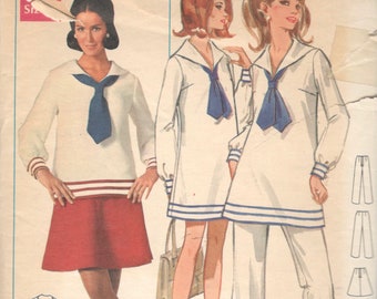 Butterick 5234 1960s Misses Sailor DressTunic Top Tie Skirt Bell Bottoms Pattern Middy Fashion Womens Vintage Sewing Pattern Size 12 Bust 34