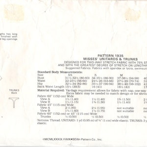Kwik Sew 1935 1980s Misses Unitard and Thong Trunks Pattern Womens ...