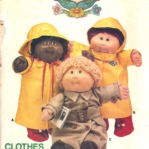 Butterick 3152 354 Cabbage Patch Kids Doll Clothes Pattern Rain Wear Trench Coat Vintage Doll Clothes Sewing Pattern for 16 Inch Dolls