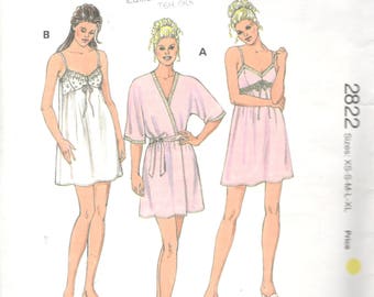 Kwik Sew 2822 Misses Lingerie Empire Cupped Nightgown Wrap Robe Pattern Womens Sewing Pattern Size XS S M L Xl Bust 31 - 45 UNCUT