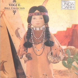 Vintage 90s UNCUT Vogue 9371  American Indian 18 Inch Doll Pattern Doll and Doll Clothes Designer Linda Carr Sewing Pattern