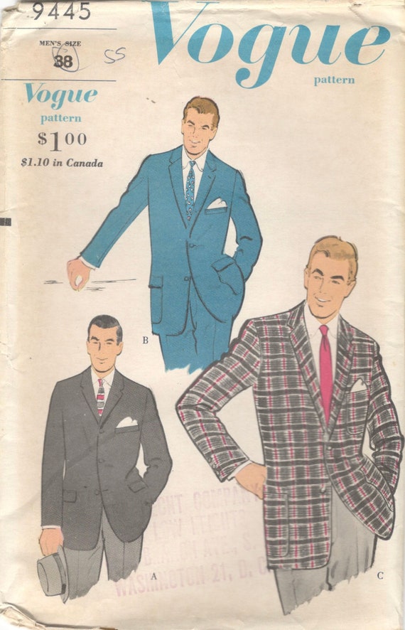 1950s Pattern, Men's Sports Jacket, Blazer – Vintage Sewing