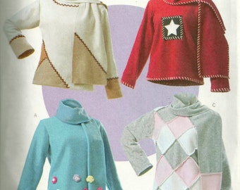 Butterick 4346 Misses Pullover Fleece Tops and Scarf Pattern Easy Womens Sewing Pattern Size XS - M Bust 29 1/2 - 36 Uncut