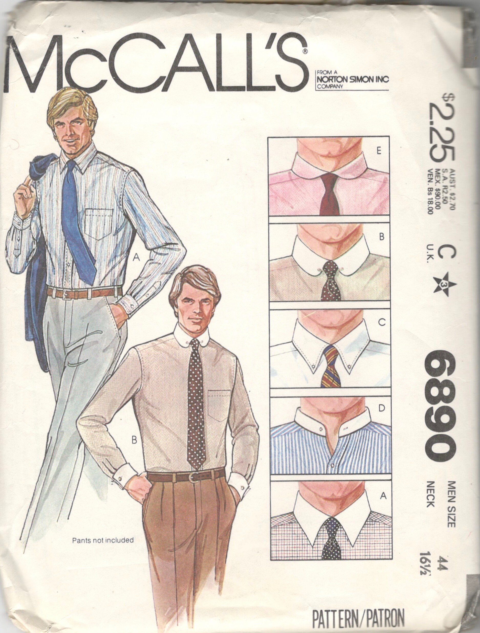 1970s McCalls 6890 Mens SHIRT Pattern 4 Collar Variations | Etsy