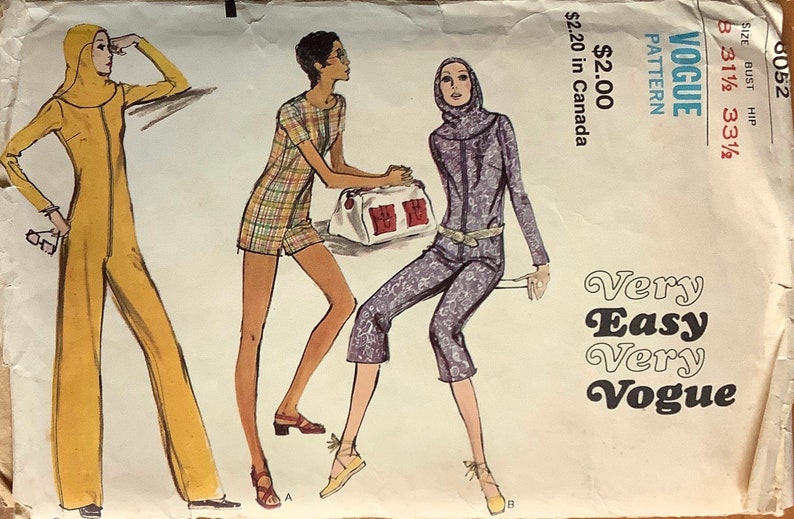1970s Vogue 8052 Zip Front JUMPSUIT and Hood for Knits Pattern Romper Very Easy Space Age Womens Vintage Sewing Pattern Size 10 Or 8 Or 12 image 3