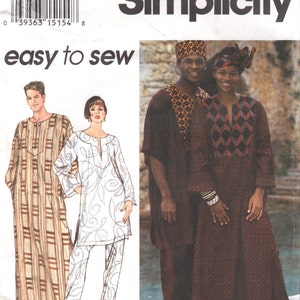 Eenvoud 8895 dames heren tiener afrocentrische kaftan top broek hoed headwrap patroon gemakkelijk vintage naaipatroon maat XS S M ONBESNEDEN