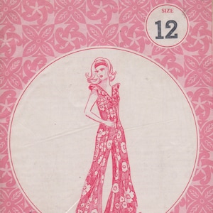 Patterns Pacifica 2010 1970s Zip Front Bell Bottom JUMPSUIT Pattern V Neck  Womens Vintage Sewing Pattern Size 12 Bust 34 UNCUT