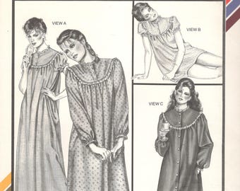 Stretch & Sew 2015 1980s Misses Modest Yoked Nightgown Shortie and Robe Pattern Womens Vintage Sewing Patterns  Size  Bust 30 - 46 UNCUT