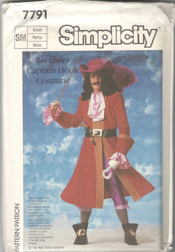 Simplicity 7791 1980s Mens Womens Captain Hook Costume Pattern Disney Pirate  Vintage Including Hat Wig Sewing Size Small Chest 32 34 UNCUT -  Israel
