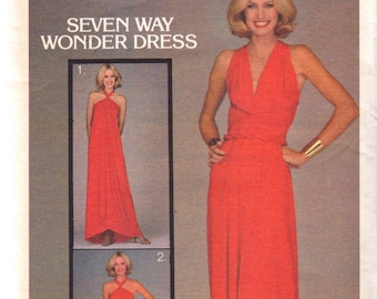 Butterick 5230 1970s Misses Sexy Seven Way WONDER DRESS Pattern for Knits Womens Vintage Sewing Pattern Size One Size  Bust 30  - 38