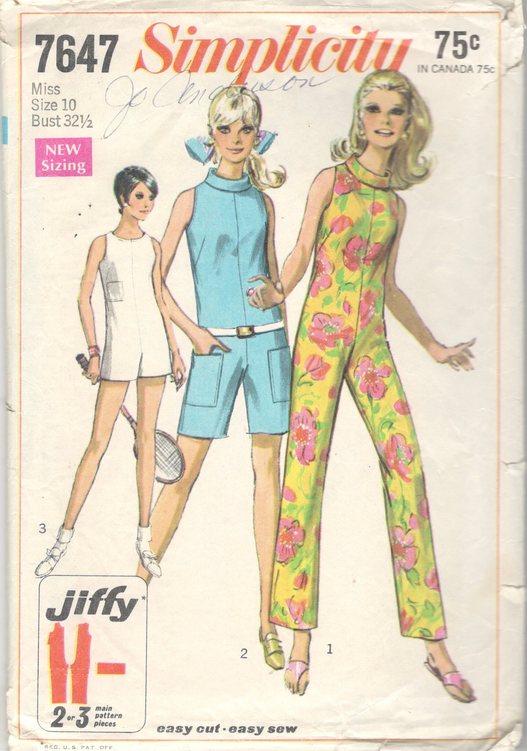 1960s Simplicity 7647 Misses Jumpsuit Romper Pattern 3 Lengths Cut
