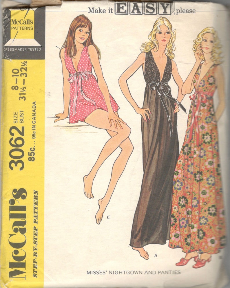 Mccalls 3062 1970s Easy Misses Panties Nightgown Pattern Low Etsy