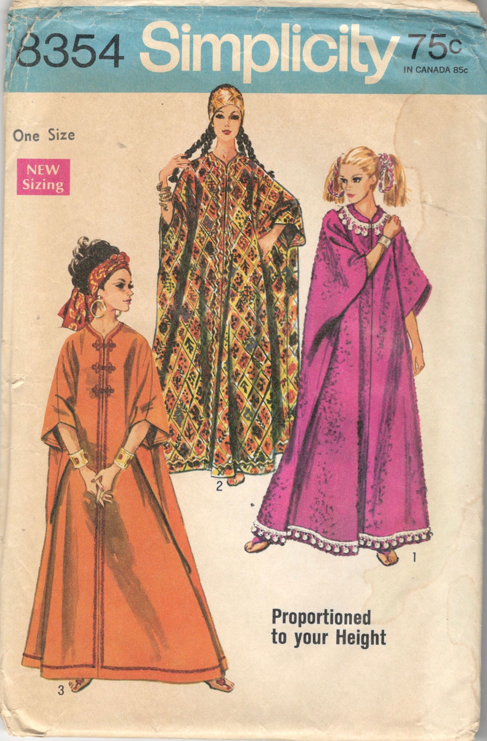 Jaren 1960 eenvoud 8354 mist dramatische ritssluiting aan de voorkant kaftan patroon geproportioneerd tot hoogte Womens Vintage naaipatroon One Size Etsy Nederland
