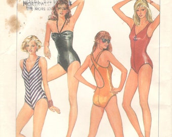 1980s Simplicity 6887 Misses Swimsuits Pattern Halter V Neck Criss Cross Straps Womens Vintage Sewing Pattern Size 16 18 20